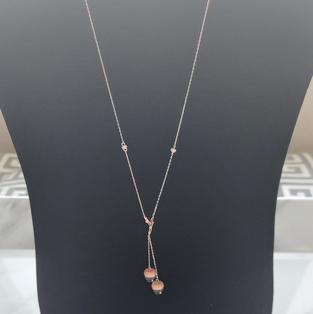 Fall Acorn Y Necklace in Silver and Rose Gold